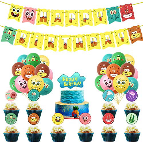 balloon cake topper. Cartoon series birthday decorations party supplies happy birthday banner spongebob 